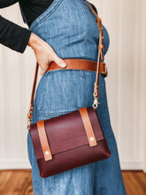 Load image into Gallery viewer, Mini Clutch in Burgundy Vegetable Tanned Leather with Cognac Straps

