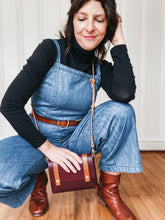 Load image into Gallery viewer, Mini Clutch in Burgundy Vegetable Tanned Leather with Cognac Straps
