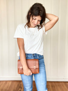 Medium Clutch in Cognac Vegetable Tanned Leather