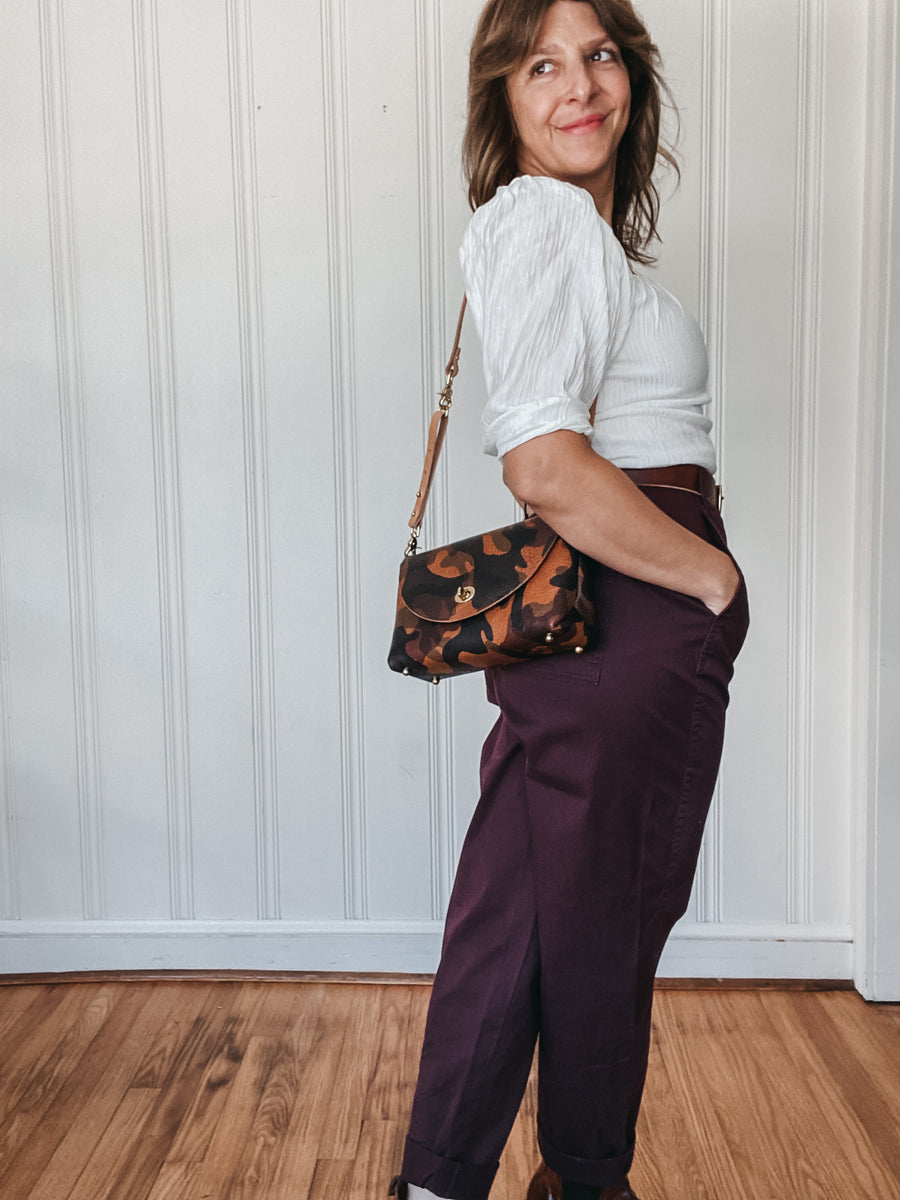 Petite Flap Bag British Tan Camouflage with Leather Shortie Handle ...