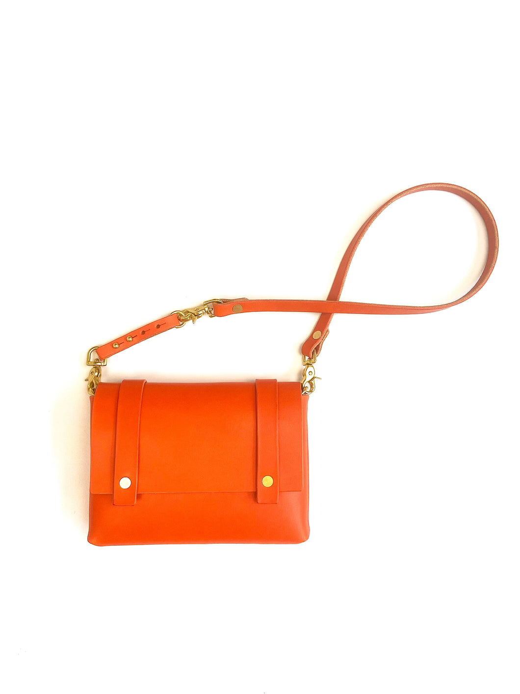 Iconic Orange Leather Mini Clutch with Sling Strap and Extender