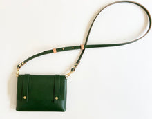 Load image into Gallery viewer, Mini Clutch in British Racing Green Vegetable Tanned Leather with Crossbody and Wristlet Straps
