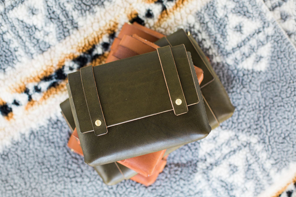Mini Clutch in Olive Vegetable Tanned Leather