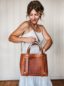 Medium Tote in Milled Cognac Vegetable Tanned Leather