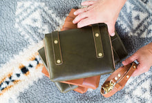 Load image into Gallery viewer, Mini Clutch in Olive Vegetable Tanned Leather
