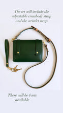 Load image into Gallery viewer, Mini Clutch in British Racing Green Vegetable Tanned Leather with Crossbody and Wristlet Straps
