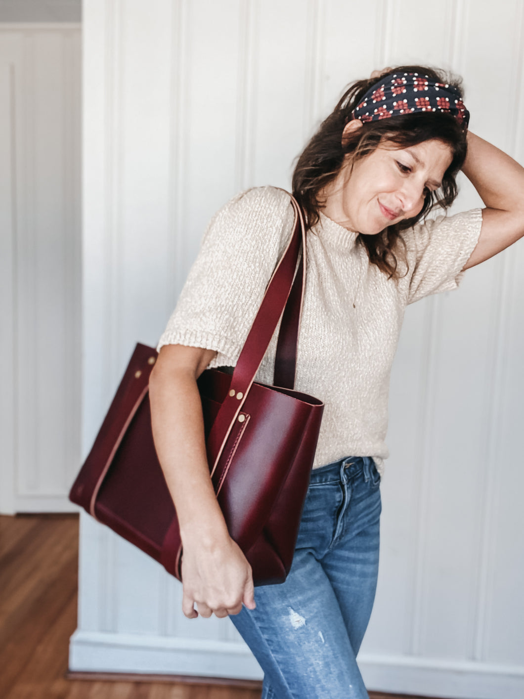 Large Tote in Burgundy Vegetable Tanned Leather