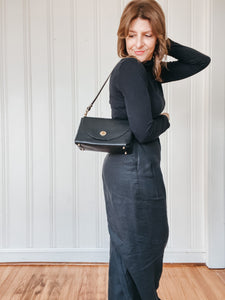 Petite Flap Bag Milled Black Vegetable Tanned Leather