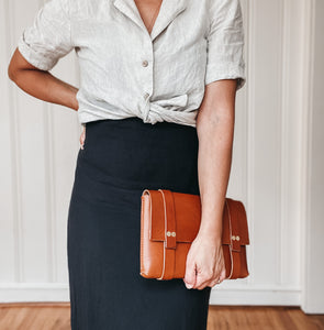 Medium Clutch in Cognac Vegetable Tanned Leather