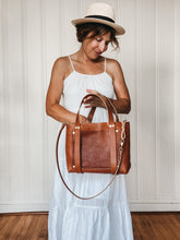 Load image into Gallery viewer, Medium Tote in Milled Cognac Vegetable Tanned Leather
