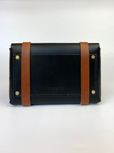 Load image into Gallery viewer, Medium Clutch in Black Vegetable Tanned Leather with Cognac Straps
